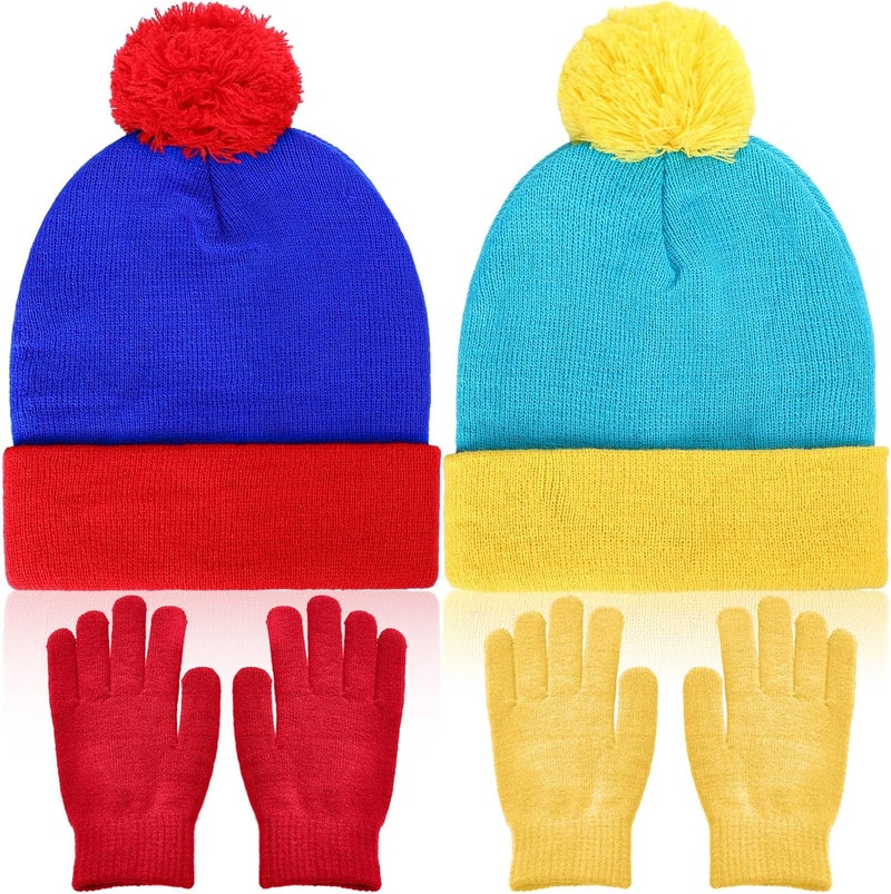 Shinymoon 2 Sets Halloween Knit Pom Beanie Hat and Gloves Set Winter Character Cosplay Headwear Knitted Pompom Cuff - Image 1